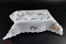 Tissue box cover with flower basket embroidery